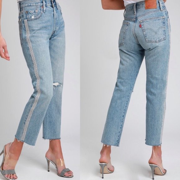 Levi’s Denim - Levi’s 501 Straight Crop Rhinestone Jeans Sz 25
